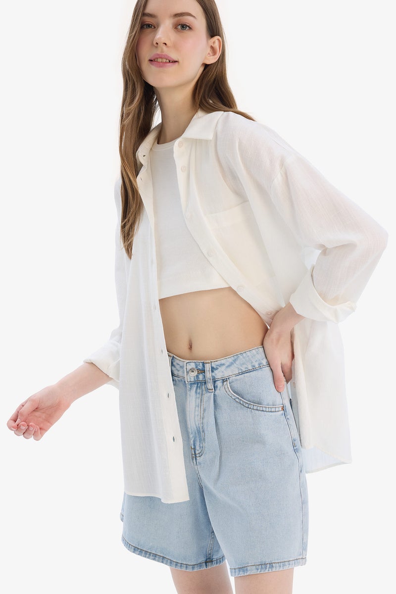 DeFacto Blue Woman High Waist Bermuda Shorts Casual - Image 3